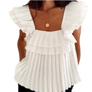 NWT Zara Pleated White Ruffled Top- Size Small